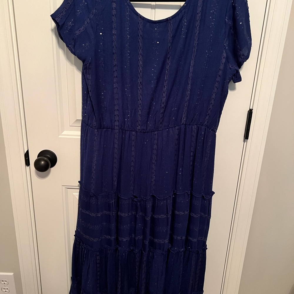 Soft Surroundings Navy Textured Dress. L - Picture 4 of 9